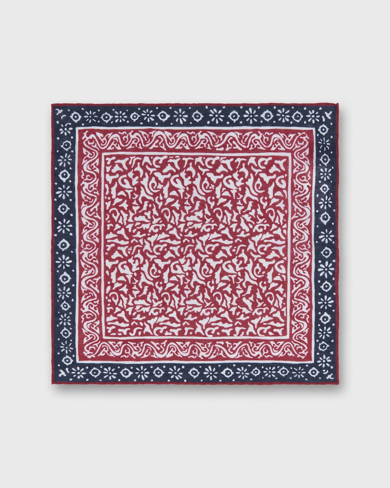 Hand-Rolled Cotolino Pocket Square in Red/Navy Abstract