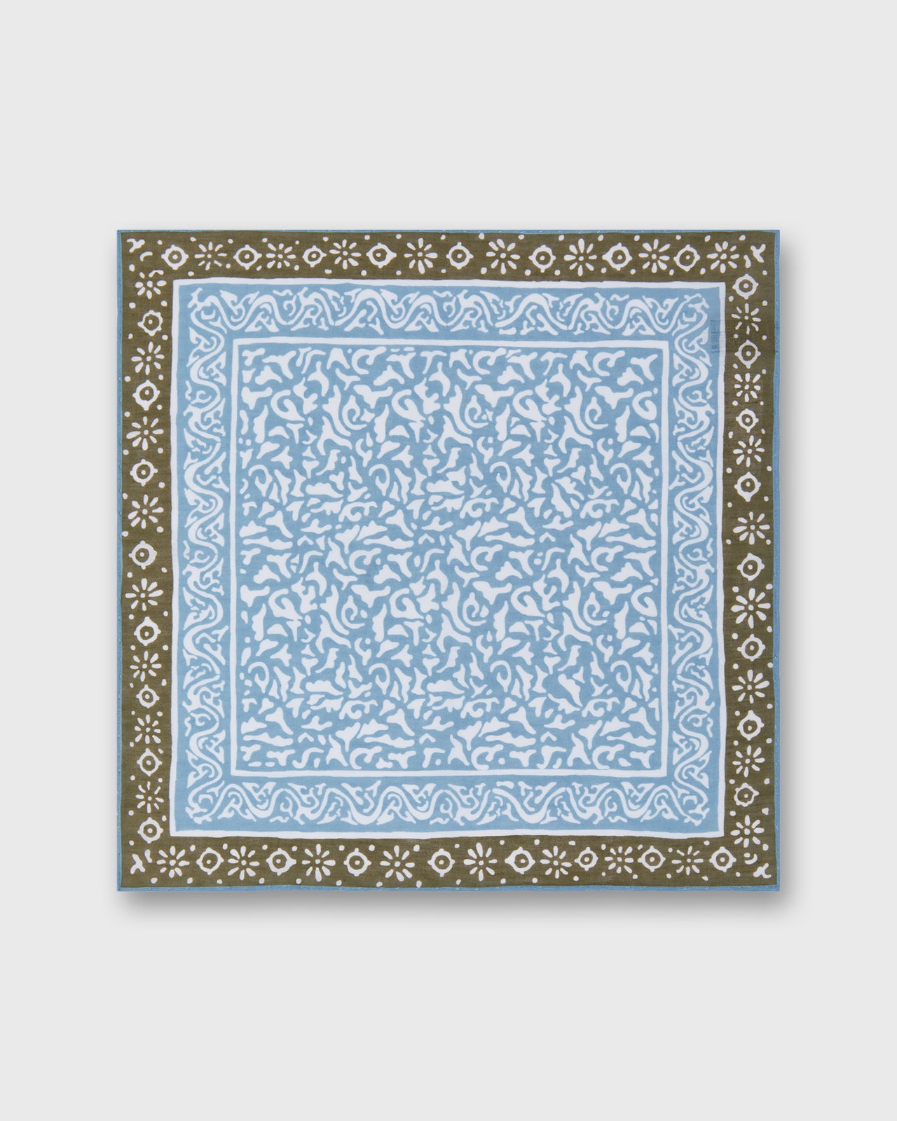 Hand-Rolled Cotolino Pocket Square in Sky/Olive Abstract