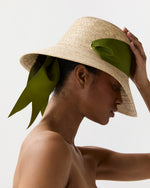 Load image into Gallery viewer, The Clematis Hat in Olive Wide &amp; Short Ribbon
