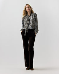 Tie-Neck Blouse in Bark/Powder Leopard Metallic Georgette