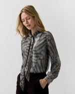 Load image into Gallery viewer, Tie-Neck Blouse in Bark/Powder Leopard Metallic Georgette
