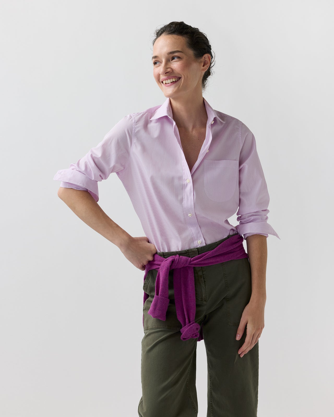 Sidney Shirt in Pink/White Hairline Stripe Poplin