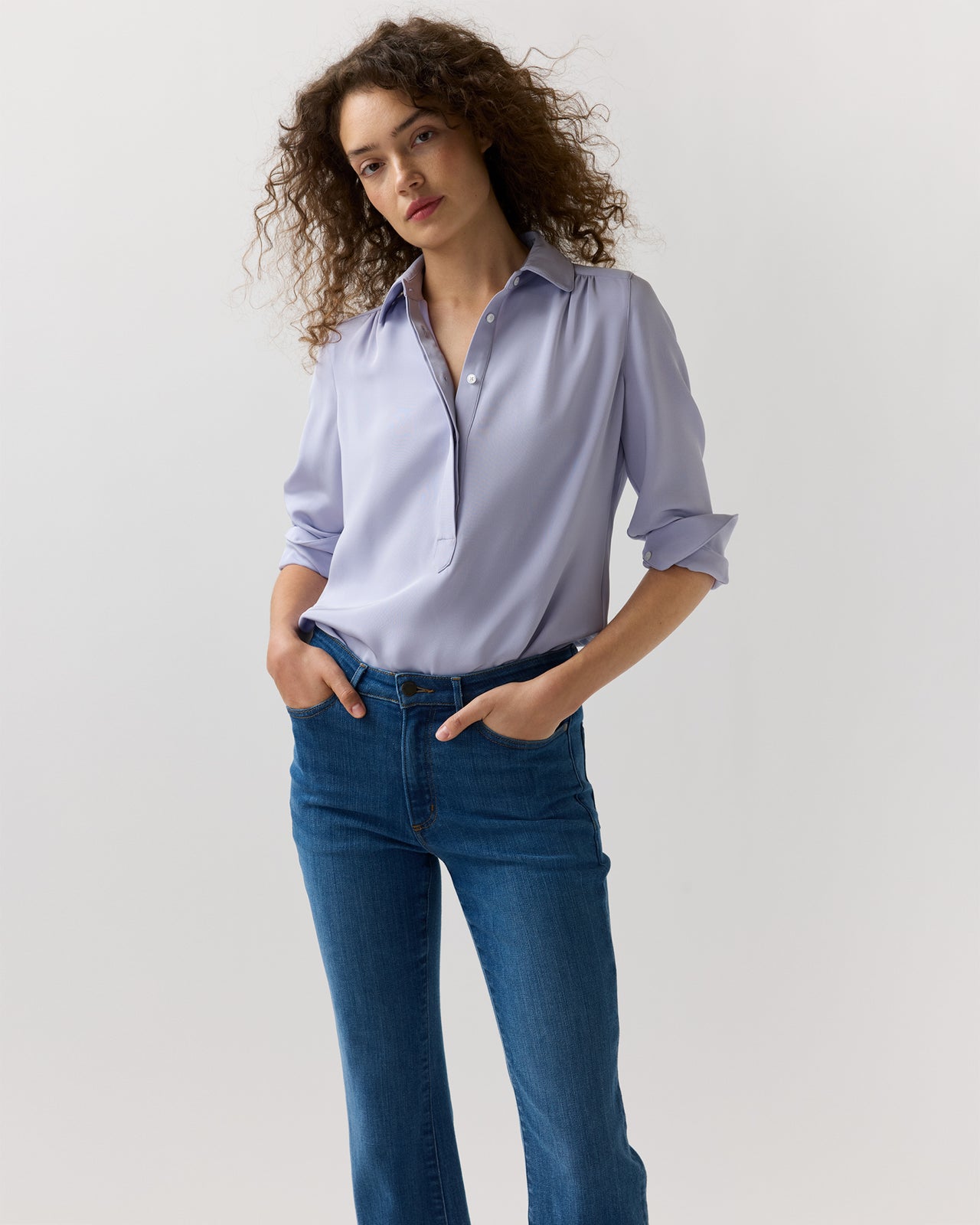 Natalia Blouse in Pale Lavender Silk Crepe De Chine