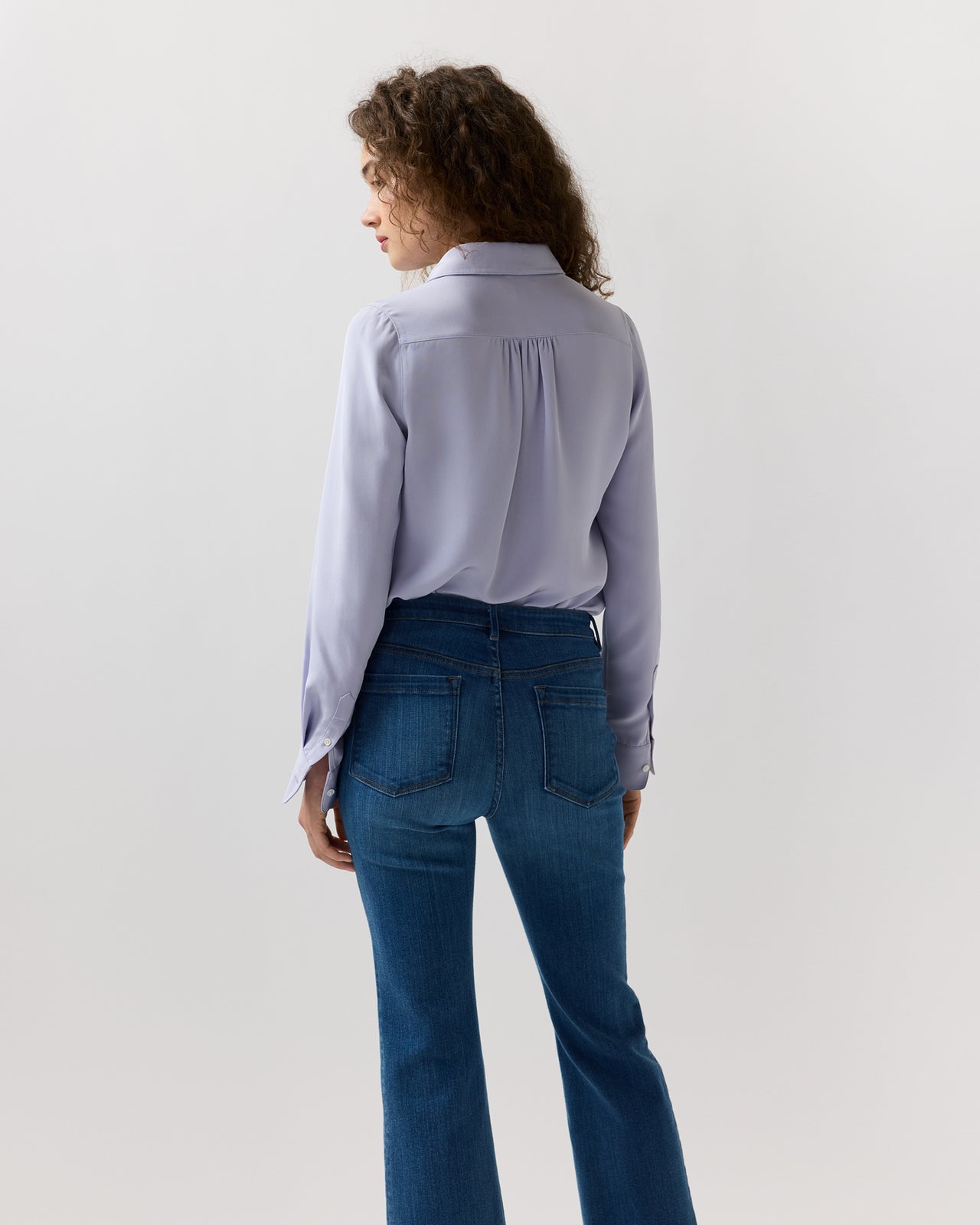 Natalia Blouse in Pale Lavender Silk Crepe De Chine