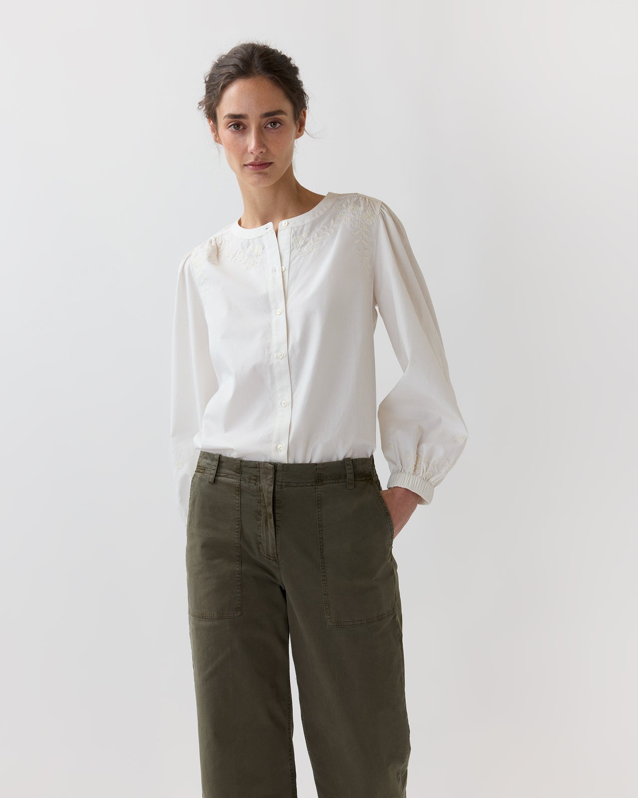 Nanette Blouse in Ivory Embroidered Poplin