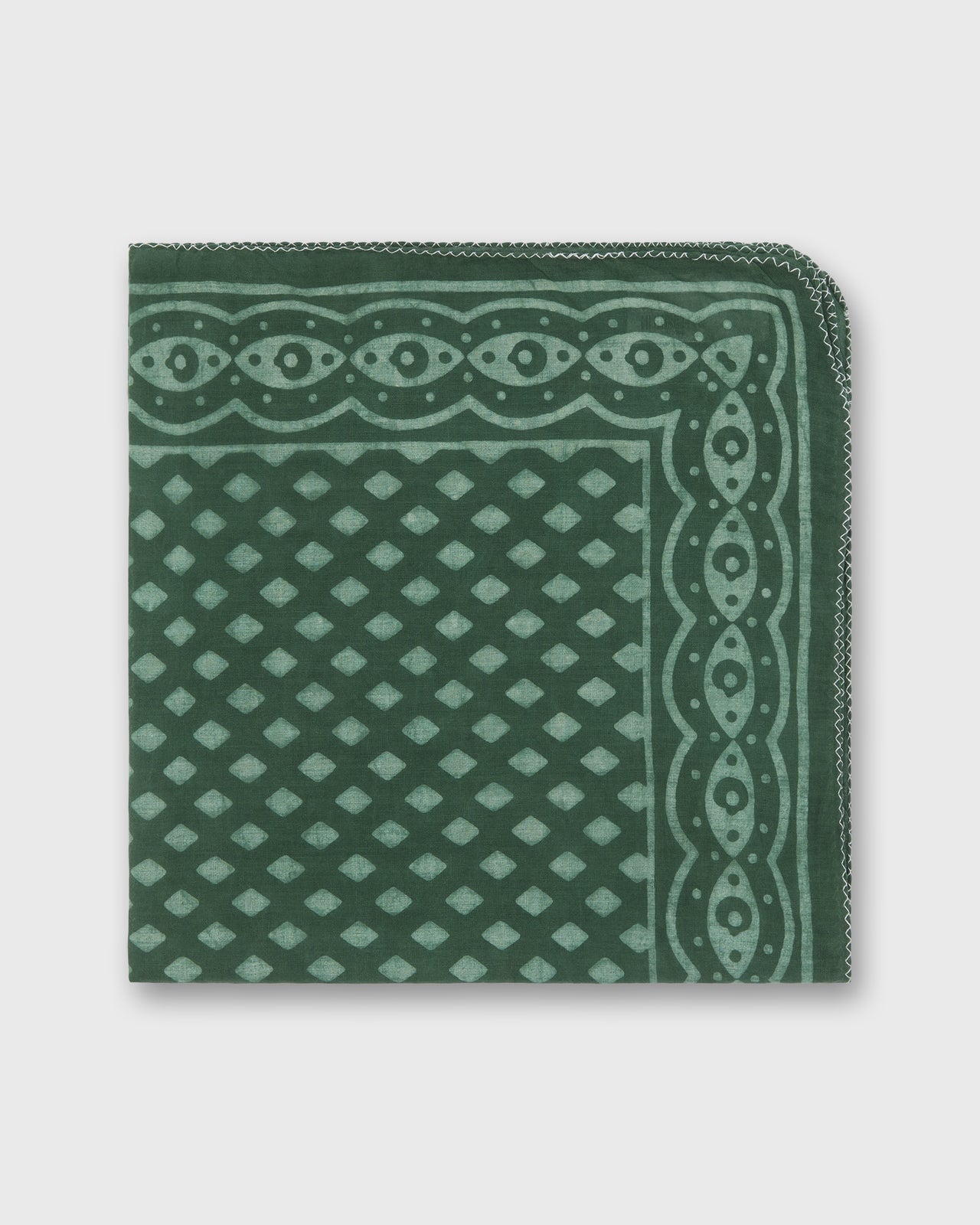 Printed Indian Bandana in Green/Bone