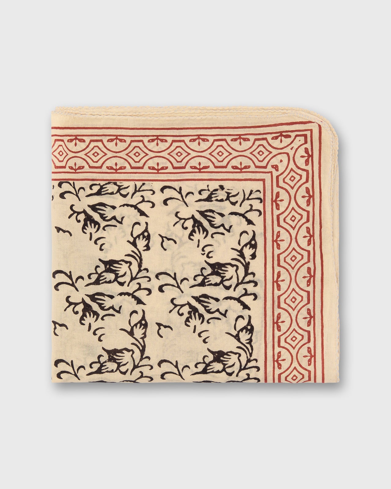 Printed Indian Bandana in Natural/Red/Black