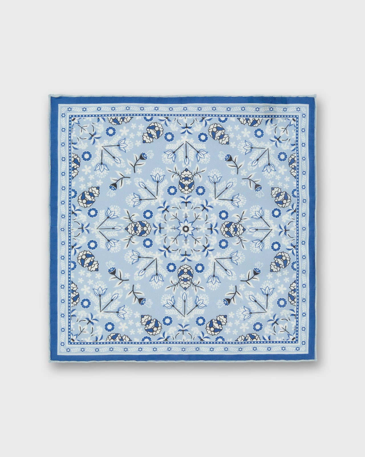 Hand-Rolled Silk/Cotton Pocket Square in Sky/Harbour/Chalk Floral