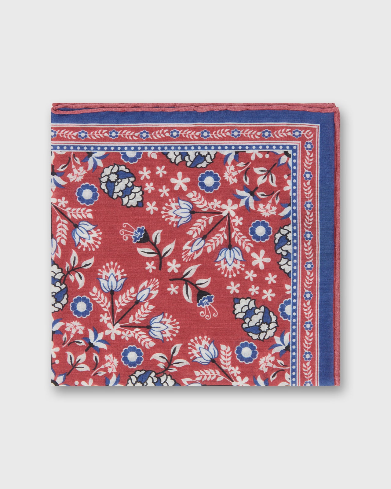 Hand-Rolled Silk/Cotton Pocket Square in Pink/Harbour/Chalk Floral