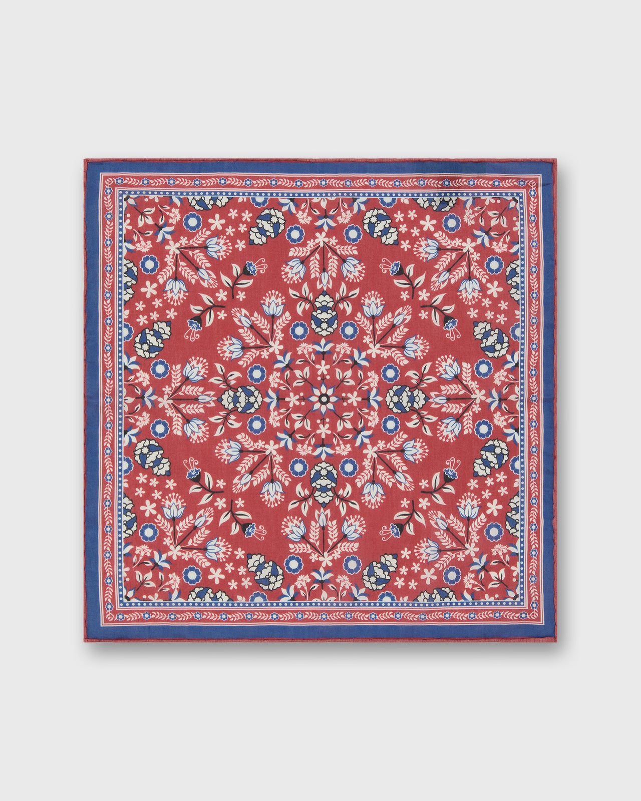 Hand-Rolled Silk/Cotton Pocket Square in Pink/Harbour/Chalk Floral