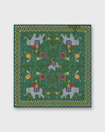 Load image into Gallery viewer, Hand-Rolled Cotton Pocket Square in Green/Purple Elephant
