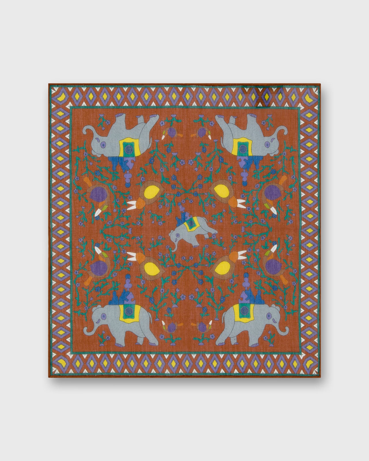 Hand-Rolled Cotton Pocket Square in Orange/Blue Elephant