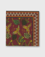 Load image into Gallery viewer, Hand-Rolled Cotton Pocket Square in Berry/Orange Tropical Bird
