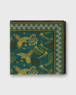 Load image into Gallery viewer, Hand-Rolled Cotton Pocket Square in Green/Brown Tropical Bird Scene
