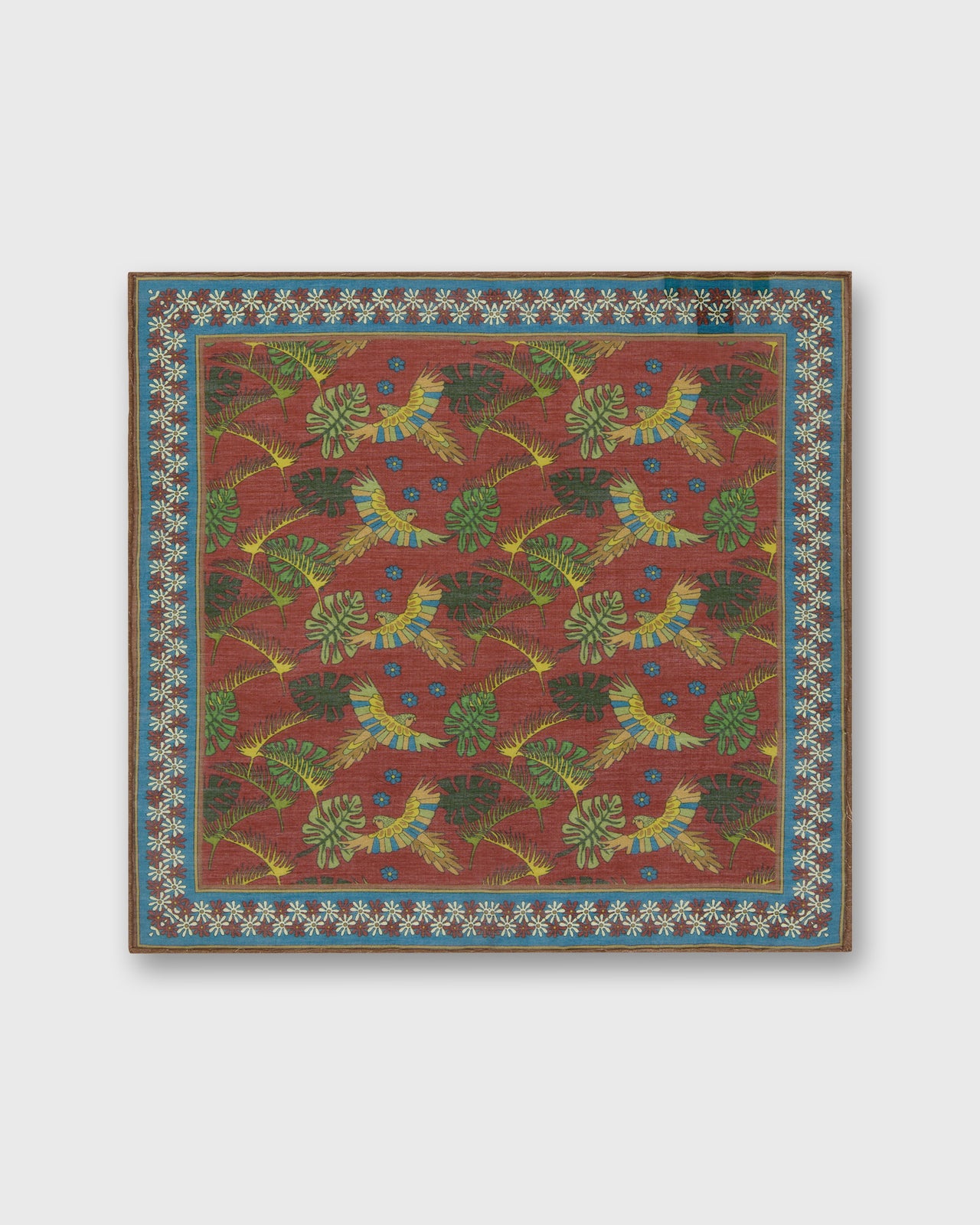 Hand-Rolled Cotton Pocket Square in Orange/Pink Tropical Bird