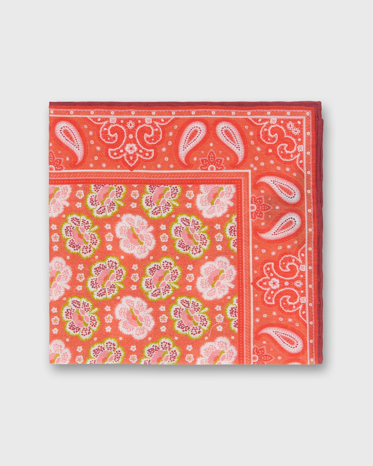 Hand-Rolled Silk/Cotton Pocket Square in Red/Pink Floral Bandana