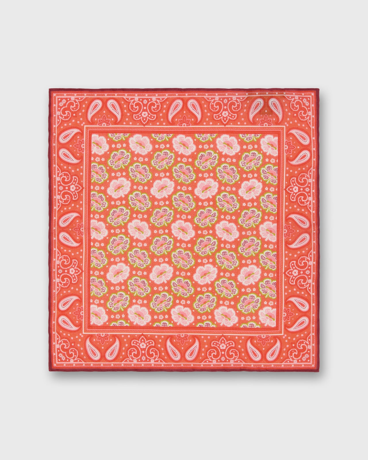 Hand-Rolled Silk/Cotton Pocket Square in Red/Pink Floral Bandana