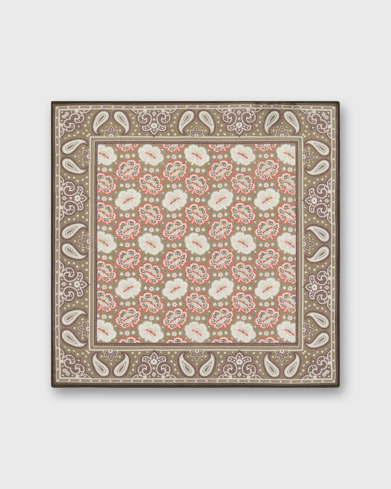 Hand-Rolled Silk/Cotton Pocket Square in Smoke/Chalk Floral Bandana Print