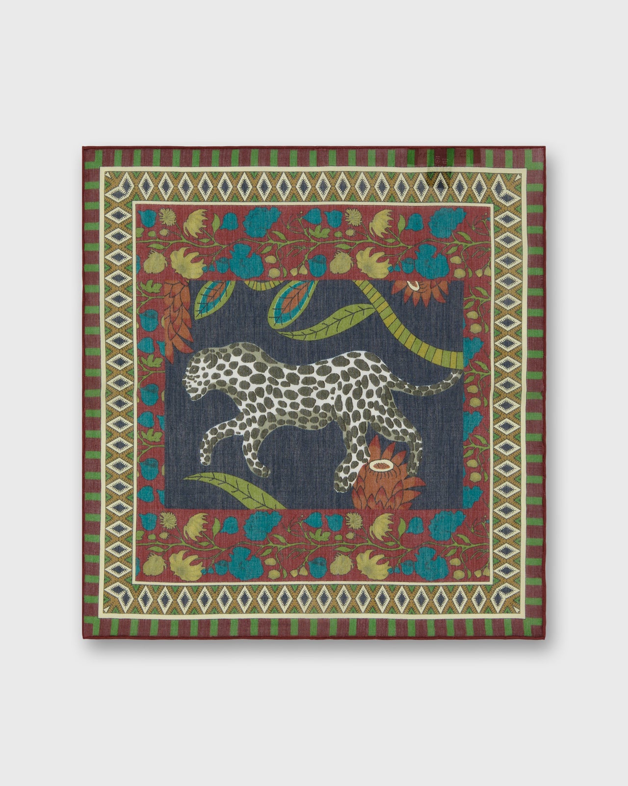 Hand-Rolled Cotton Pocket Square in Berry/Sage Leopard