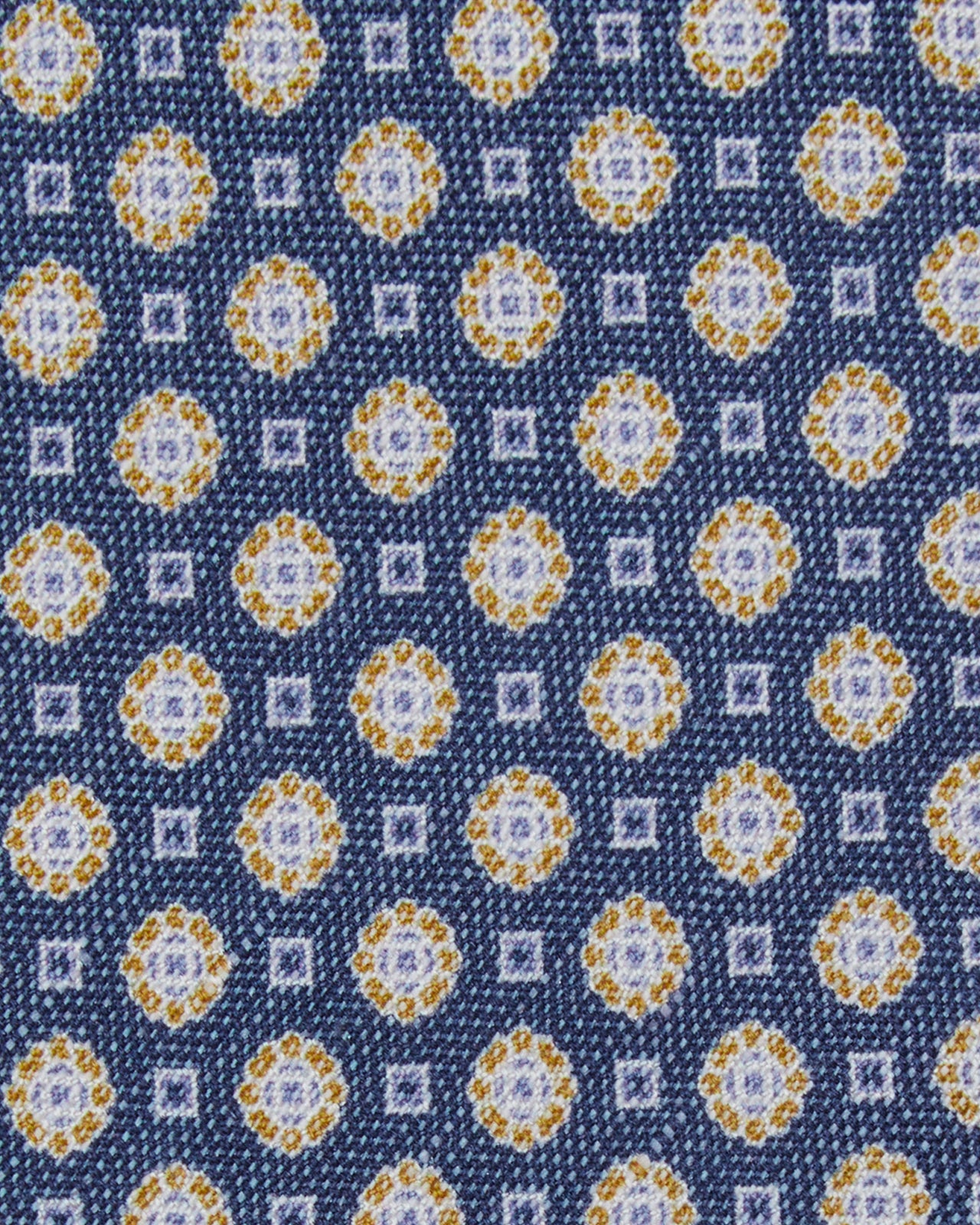 Silk/Linen Print Tie in Air Force/Goldenrod Medallion
