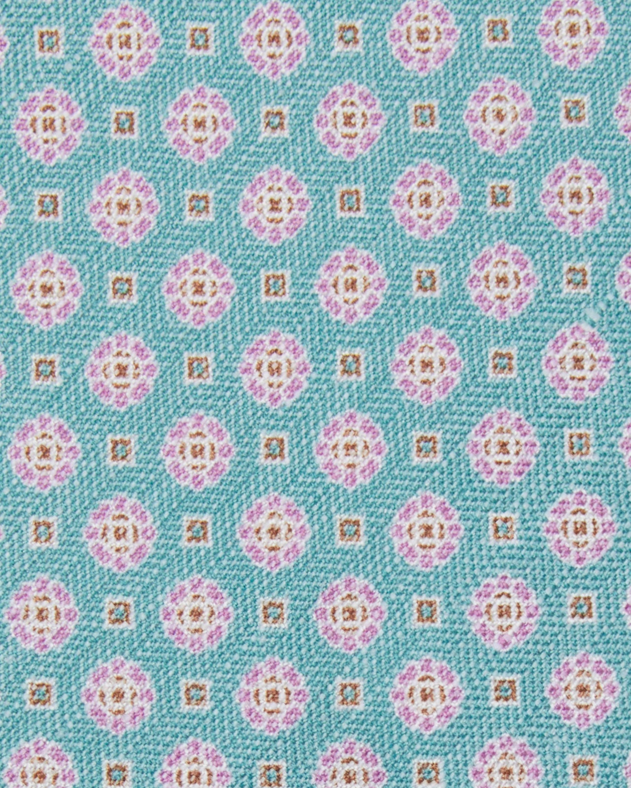 Silk/Linen Print Tie in Seafoam/Pink Medallion