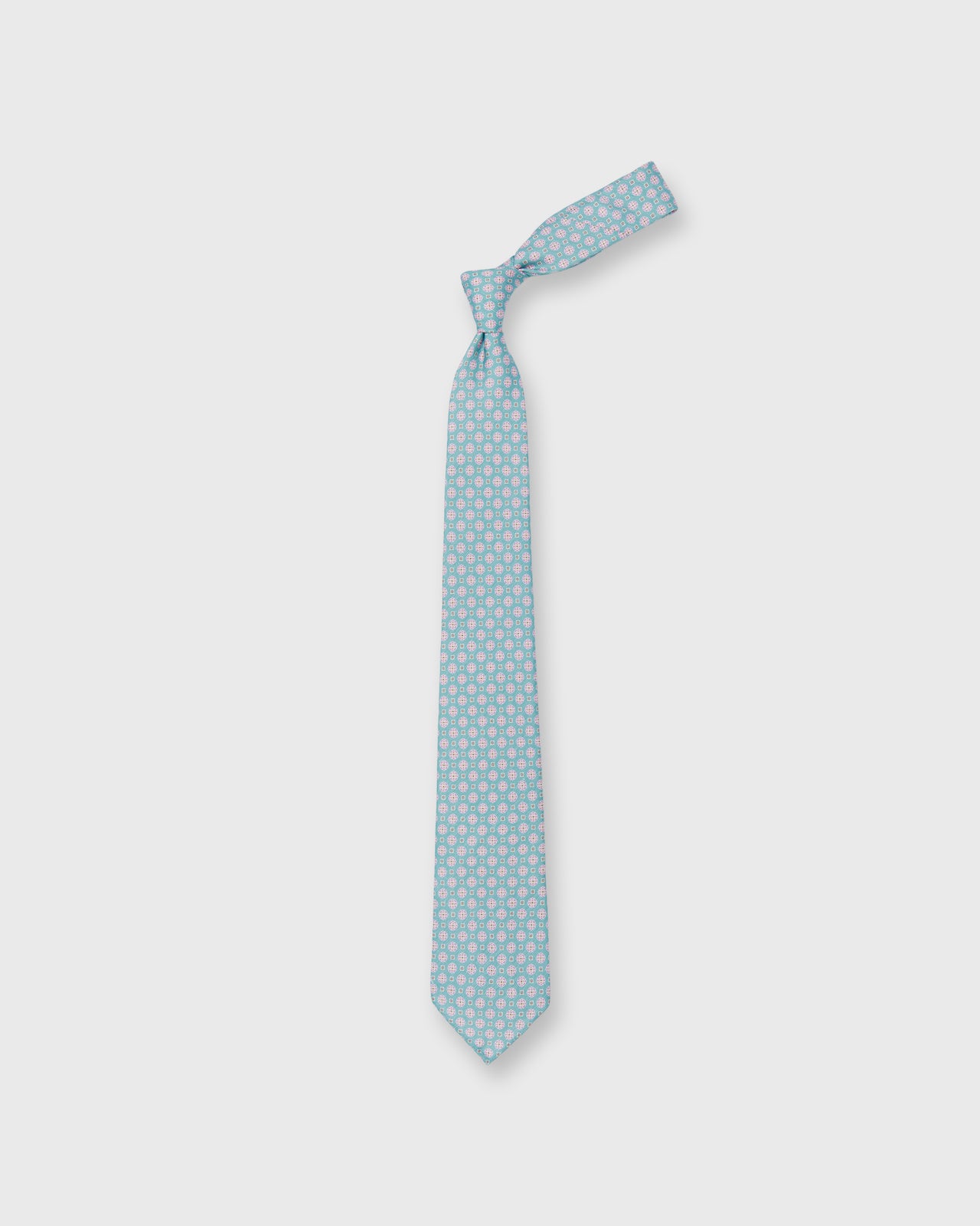 Silk/Linen Print Tie in Seafoam/Pink Medallion