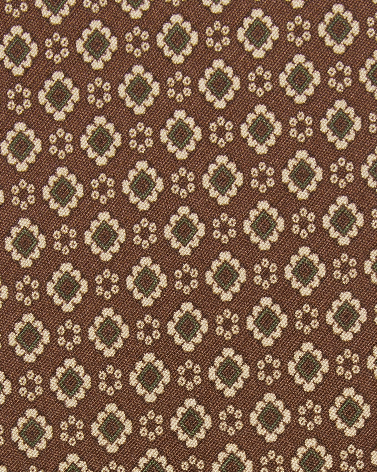 Silk Print Tie in Brown/Maize Medallion