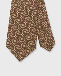 Silk Print Tie in Brown/Maize Medallion