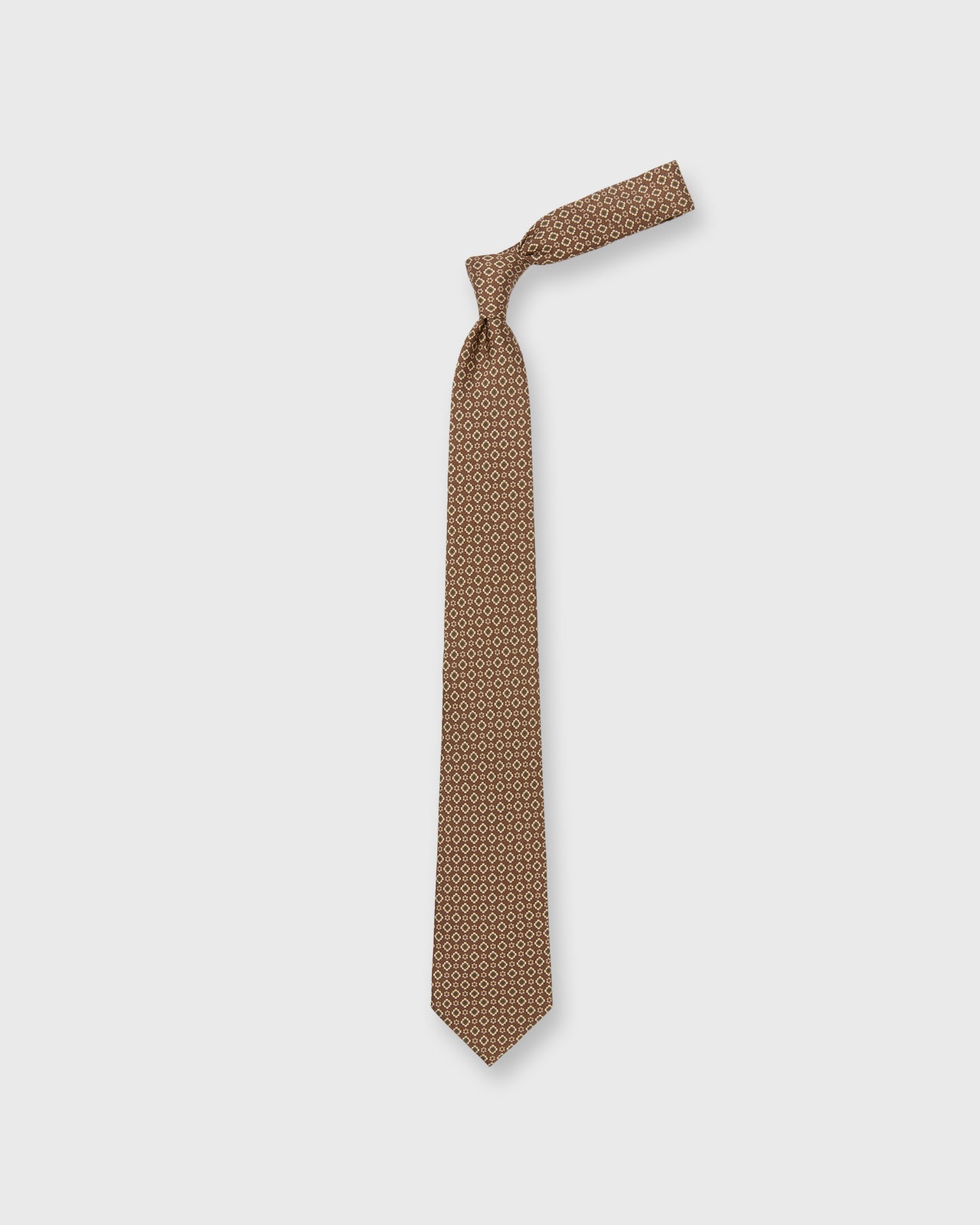 Silk Print Tie in Brown/Maize Medallion