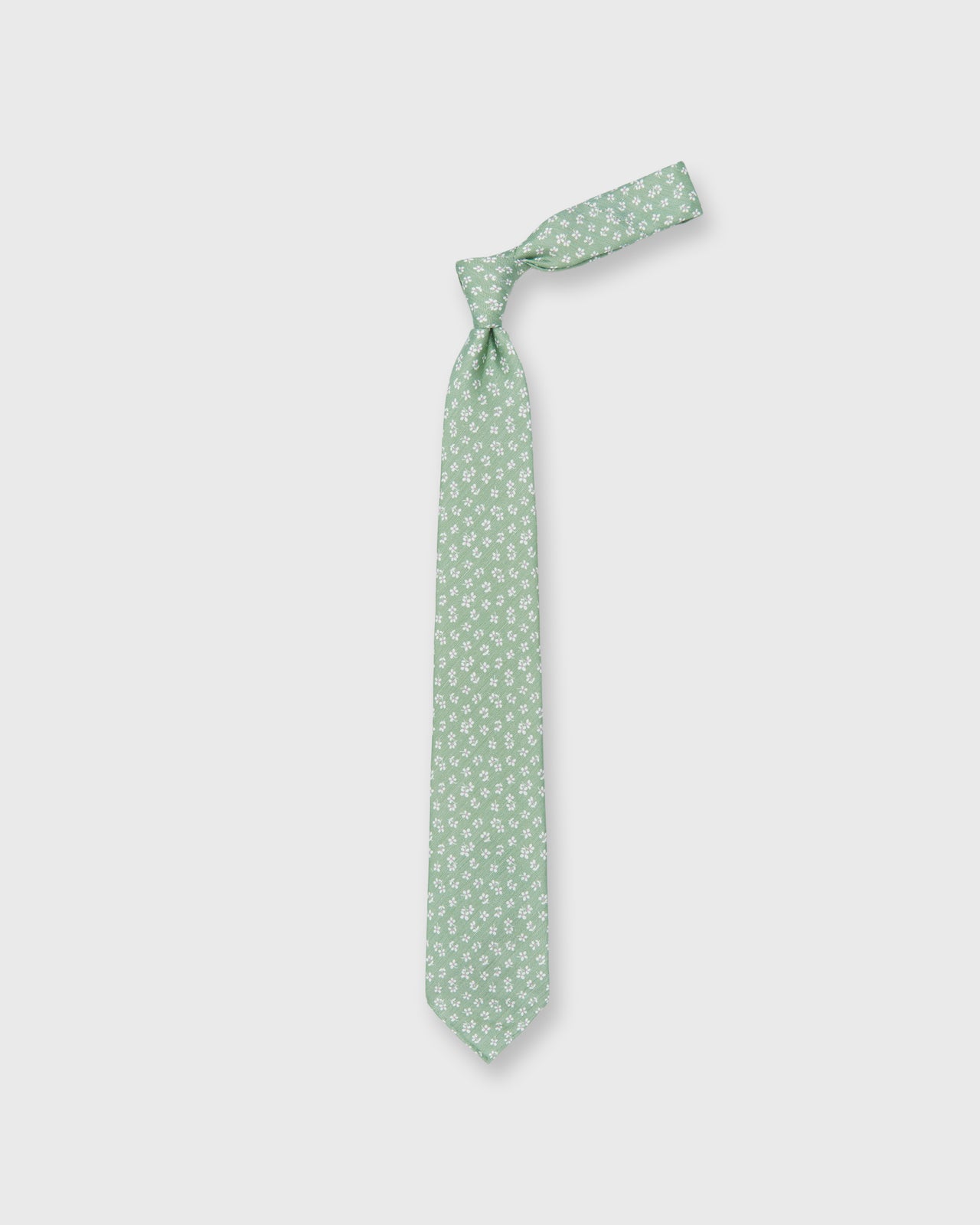 Silk/Linen Print Tie in Clover/Chalk Flower
