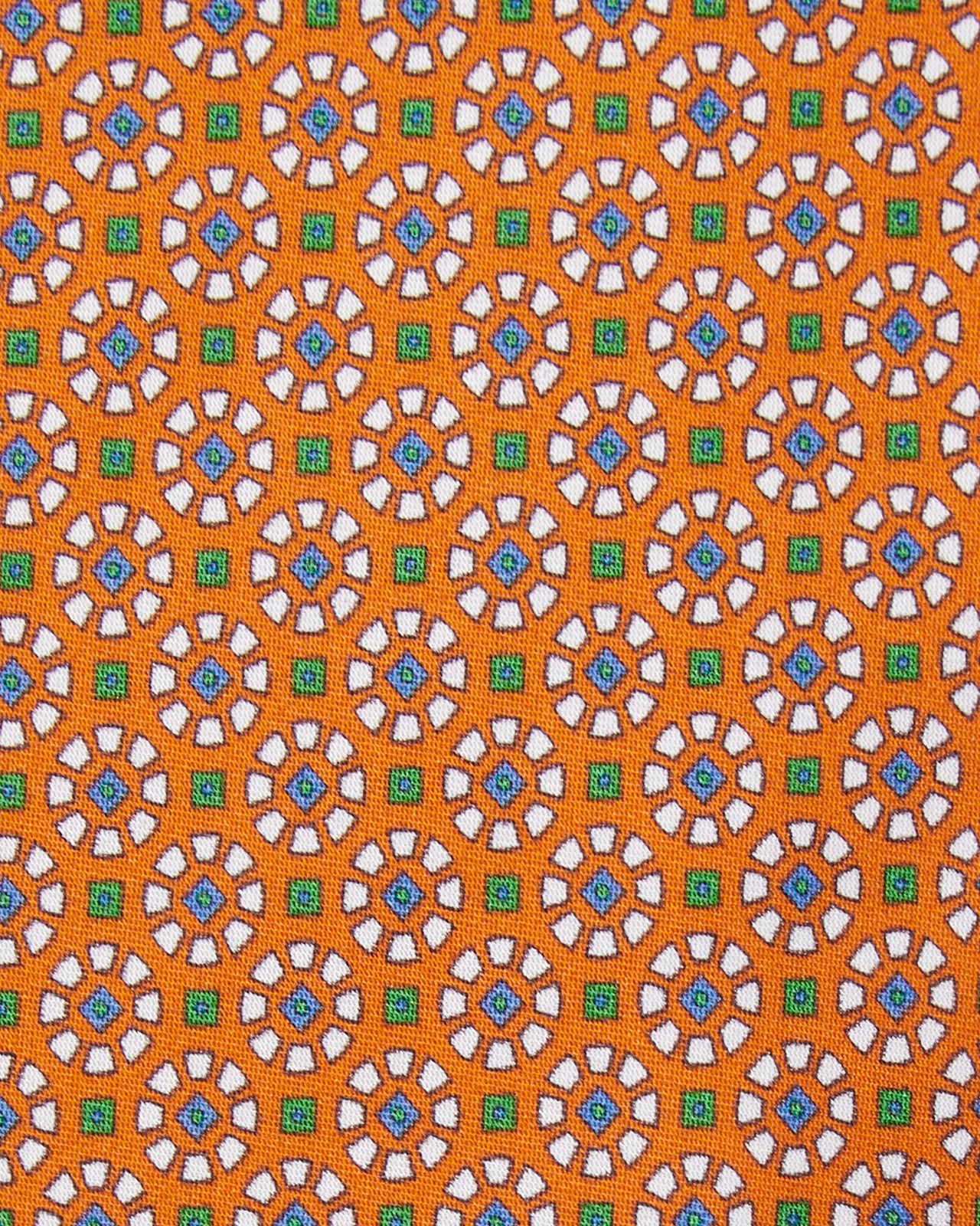 Silk Print Tie in Orange/Green Rosette Tile