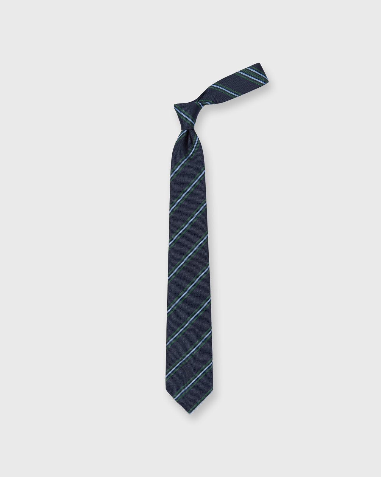 Silk Woven Tie in Navy/Lovat/Sky Stripe