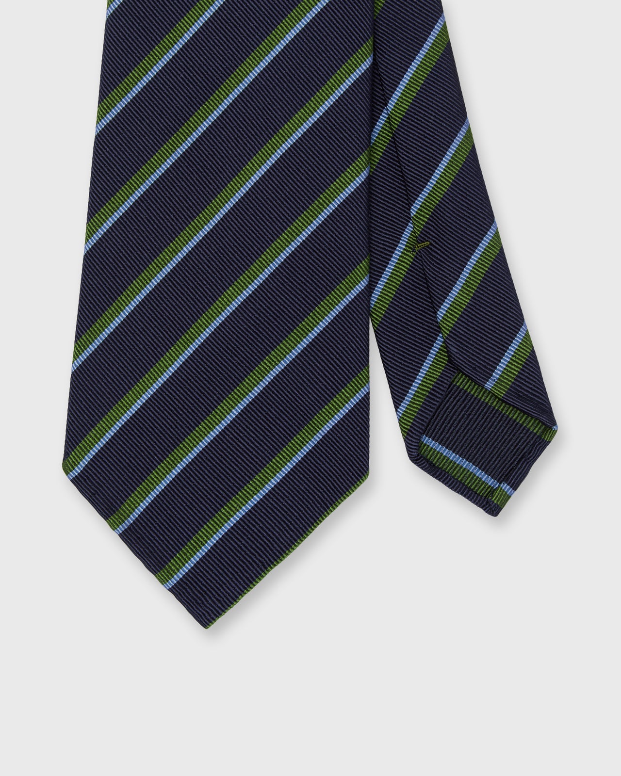 Silk Woven Tie in Navy/Green/Sky Stripe