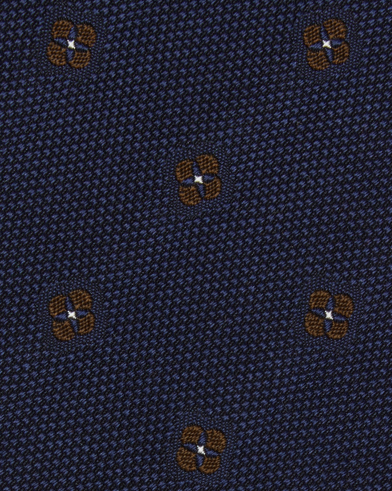 Silk/Cotton Mogador Tie in Navy/Brown Clover Dot