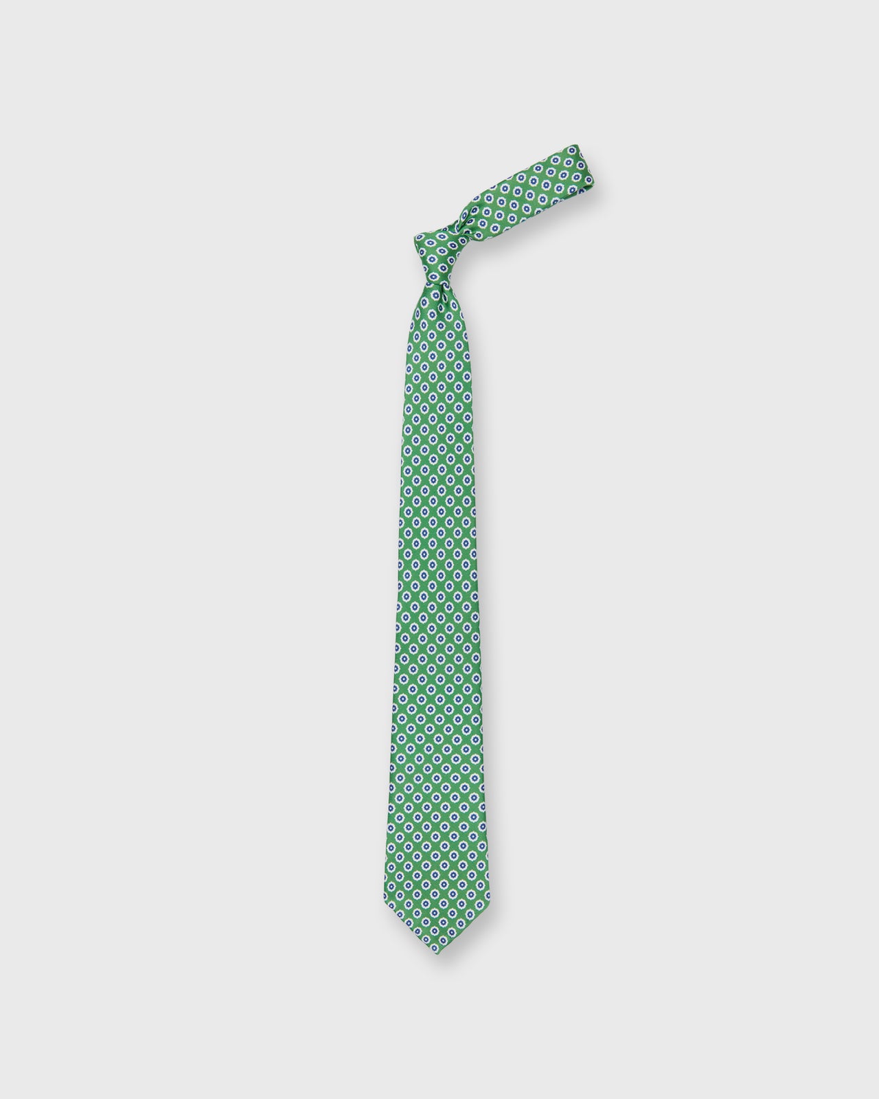 Silk Print Tie in Green/Chalk/Navy Foulard