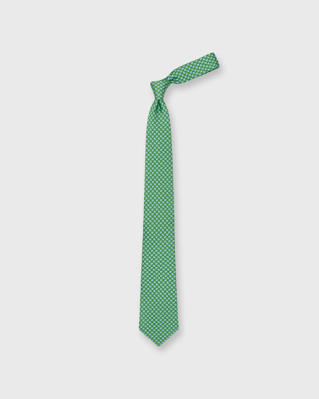 Silk Print Tie in Green/Sky Paisley