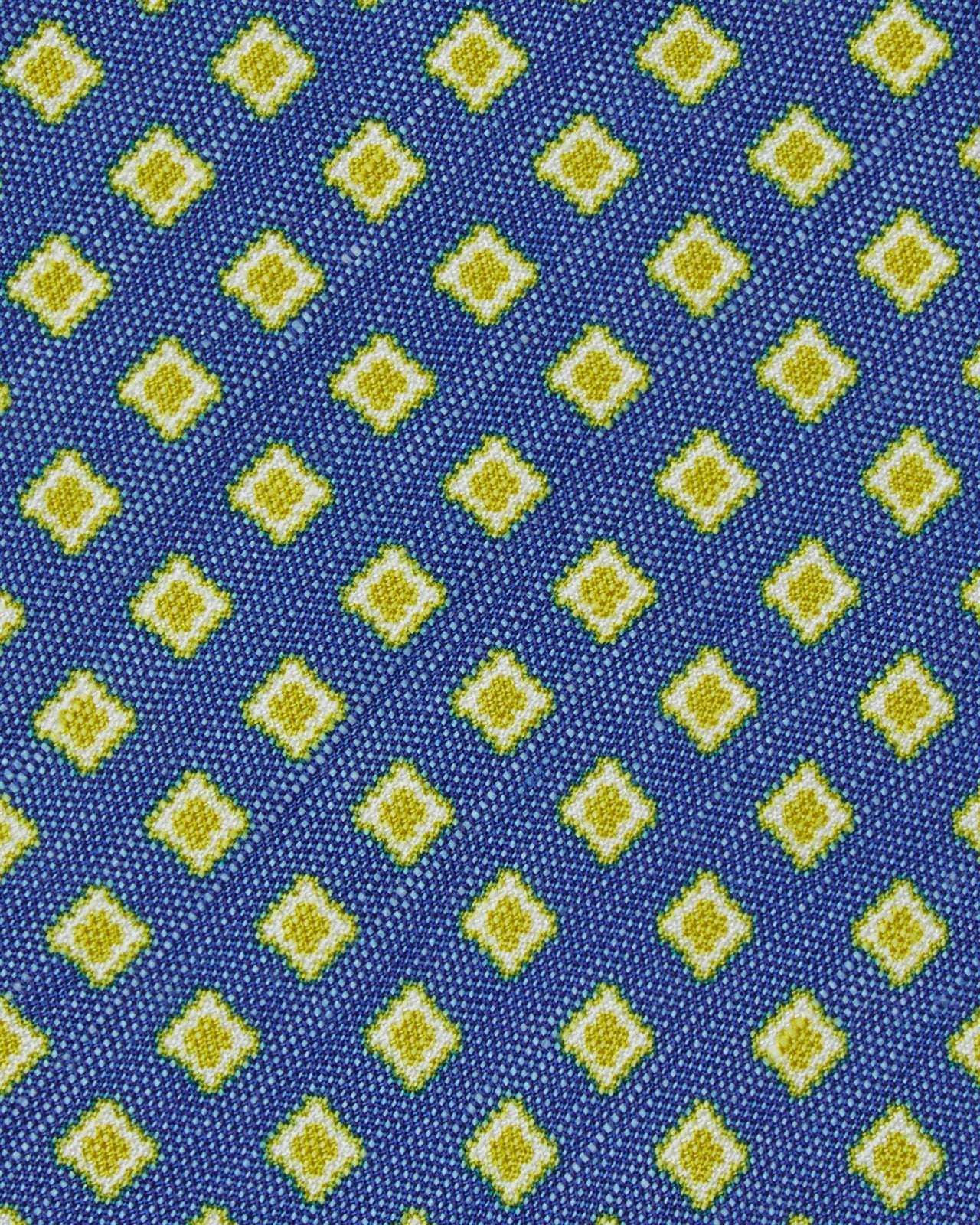 Silk/Linen Print Tie in Marine/Yellow Square