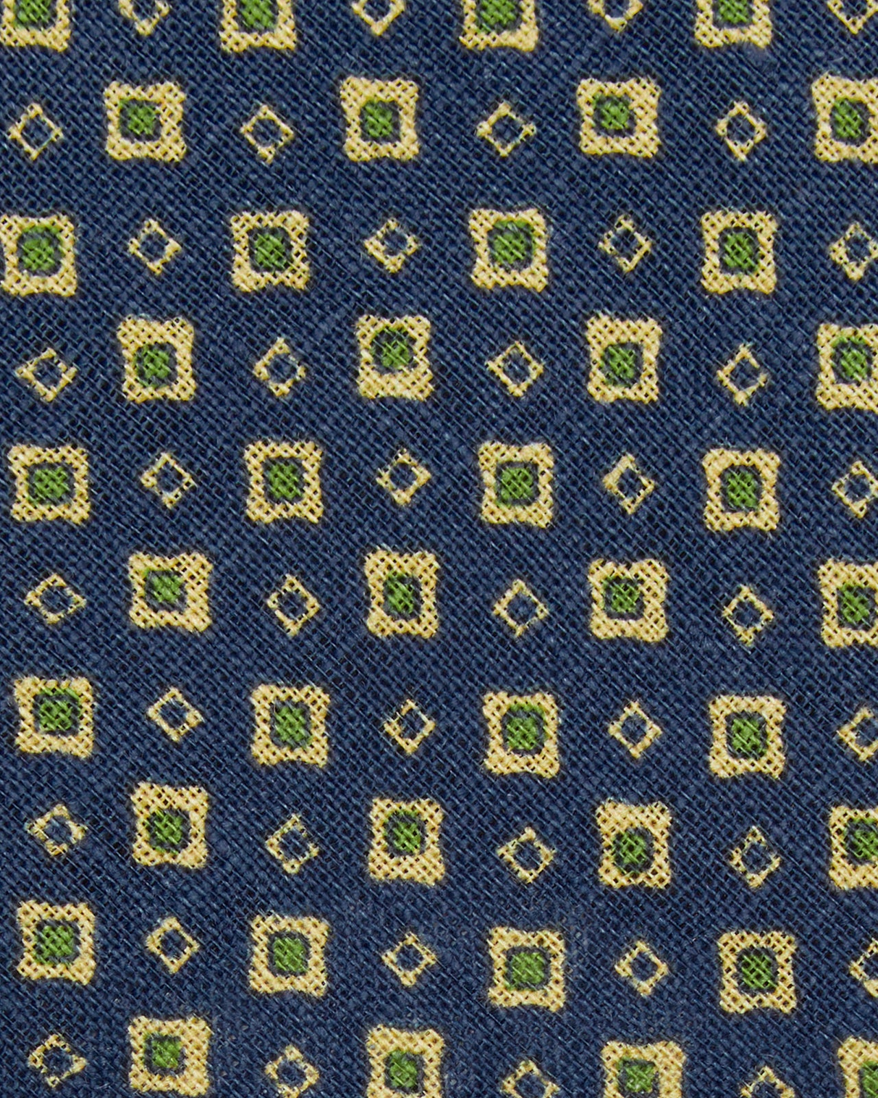 Linen Print Tie in Navy/Straw/Olive Foulard