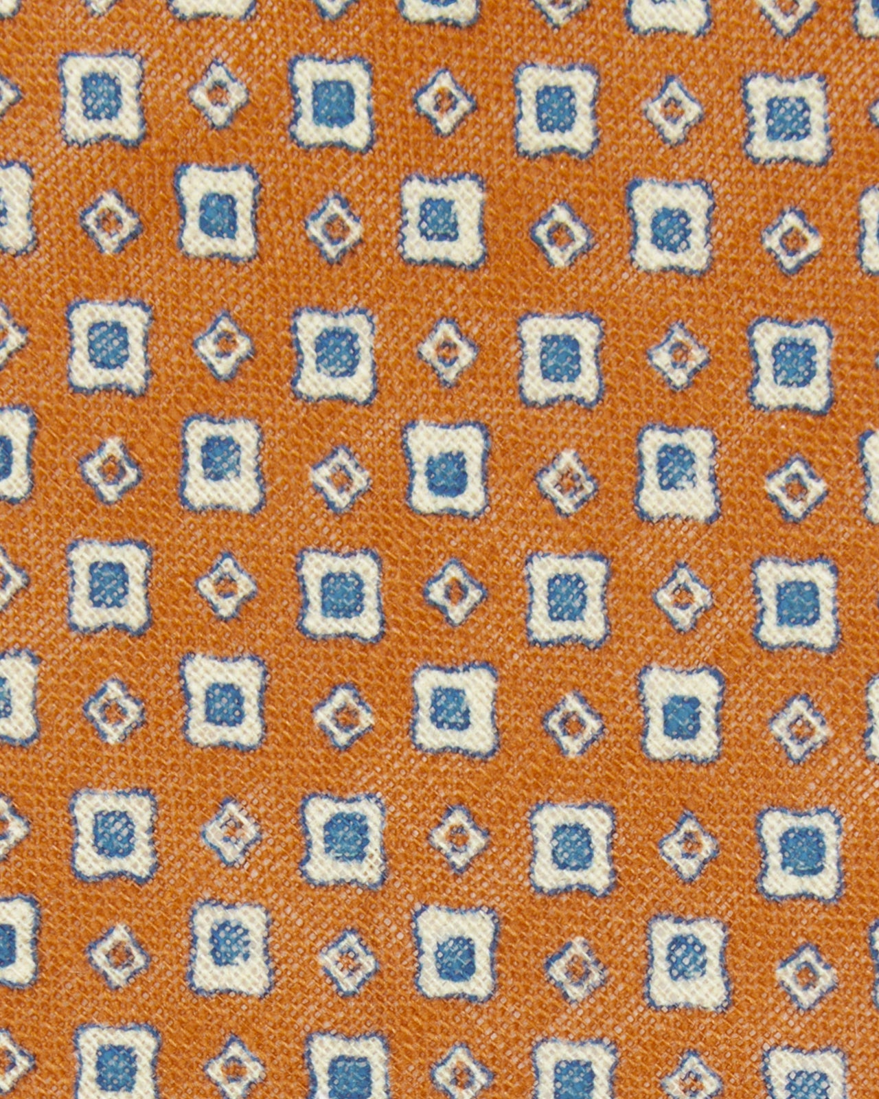 Linen Print Tie in Orange/Bone/Blue Foulard