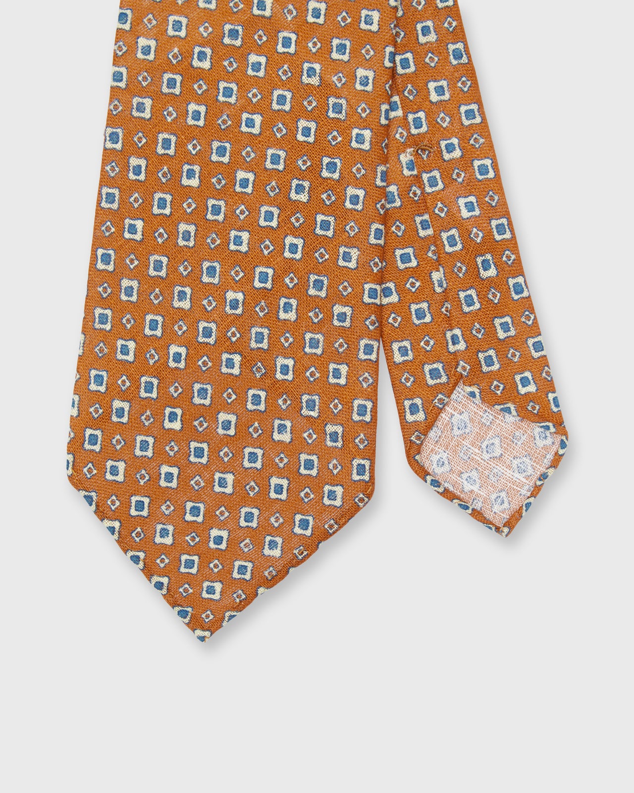 Linen Print Tie in Orange/Bone/Blue Foulard
