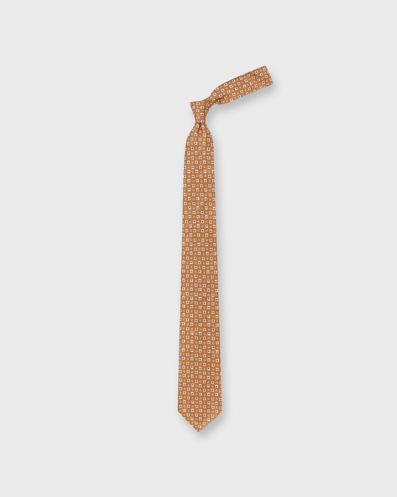 Linen Print Tie in Orange/Bone/Blue Foulard