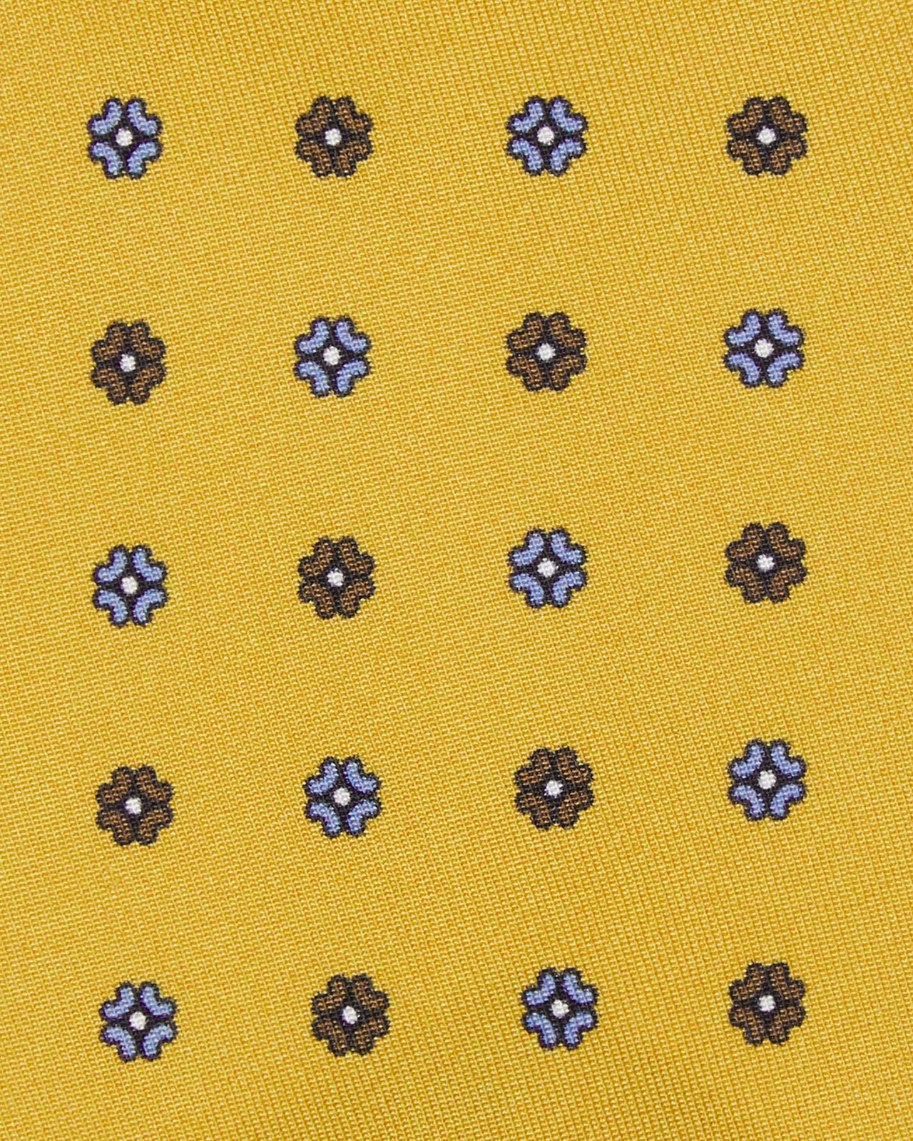 Silk Print Tie in Maize/Sky/Brown Foulard