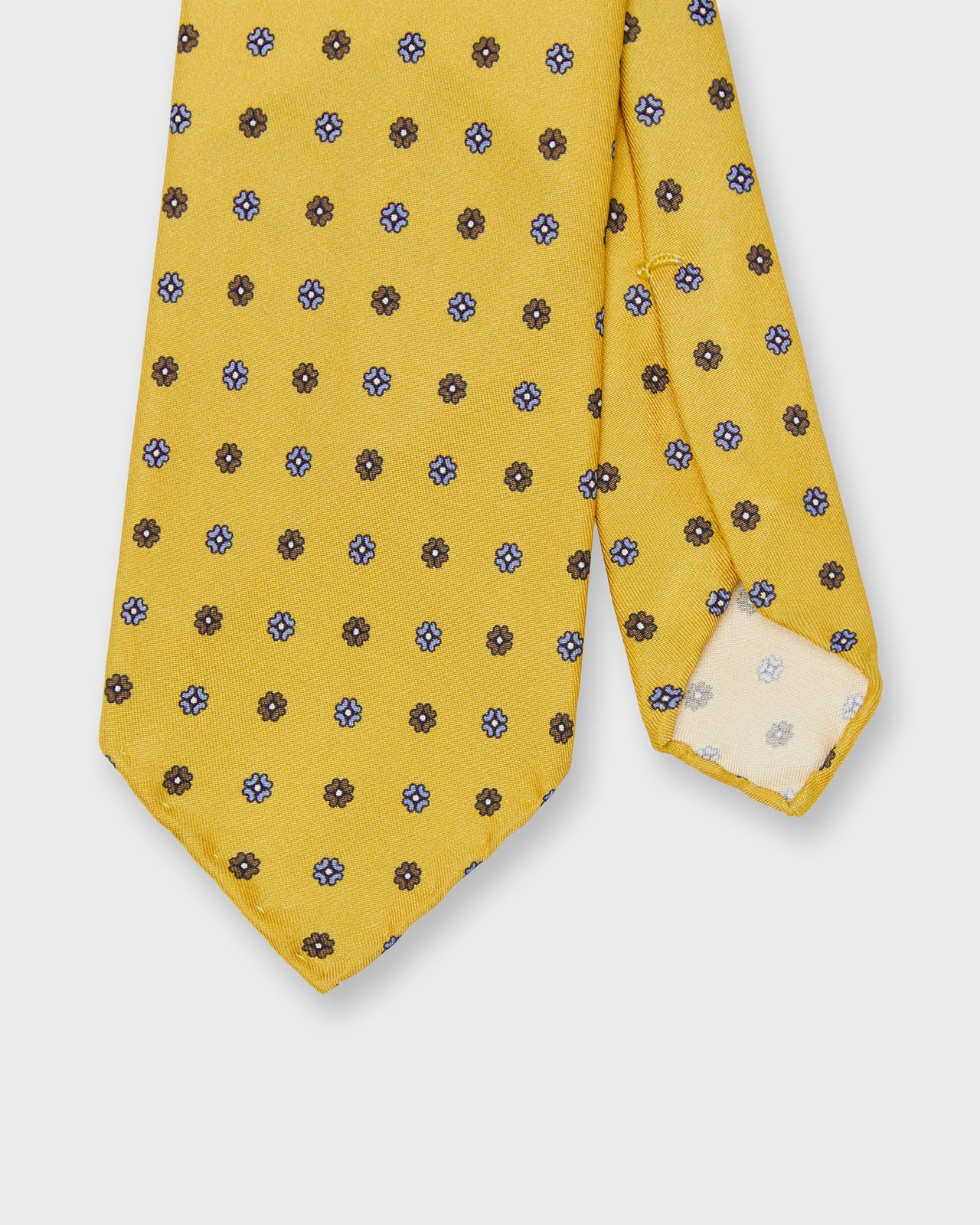Silk Print Tie in Maize/Sky/Brown Foulard