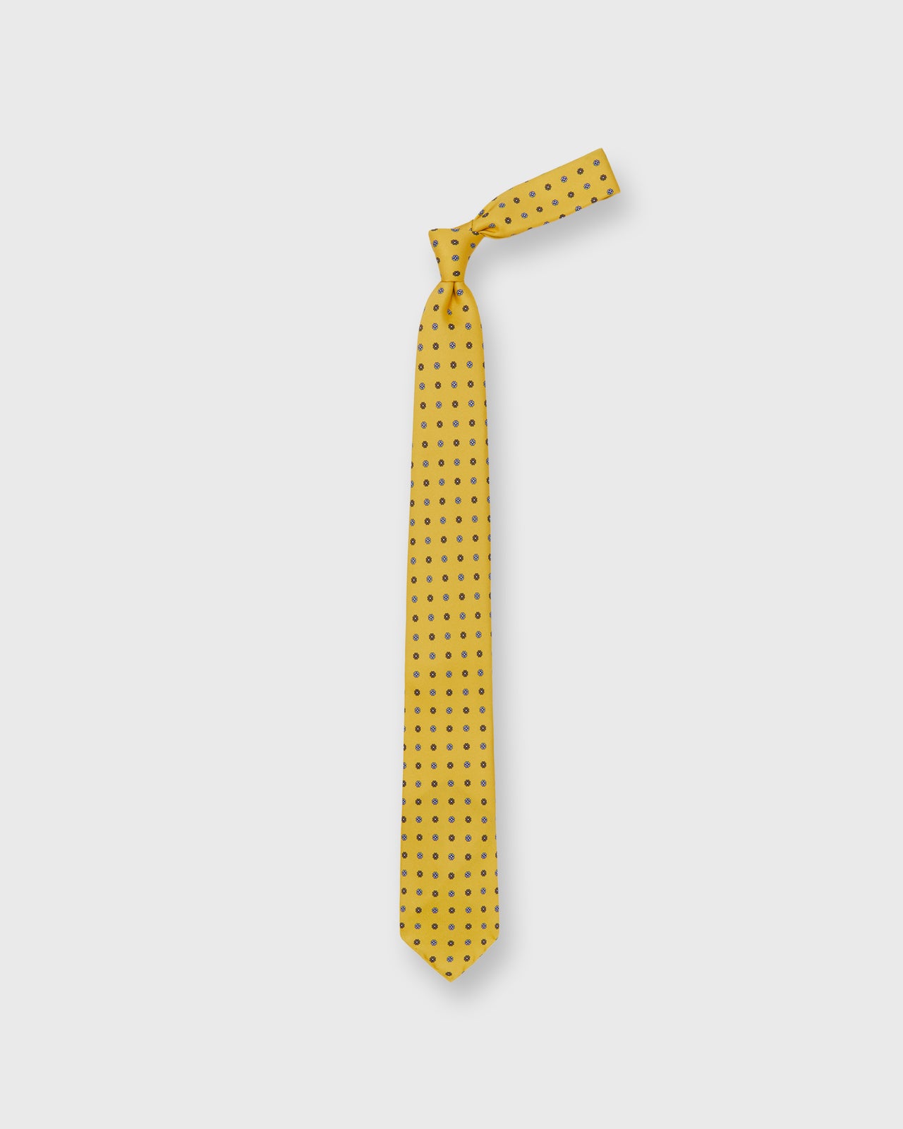 Silk Print Tie in Maize/Sky/Brown Foulard