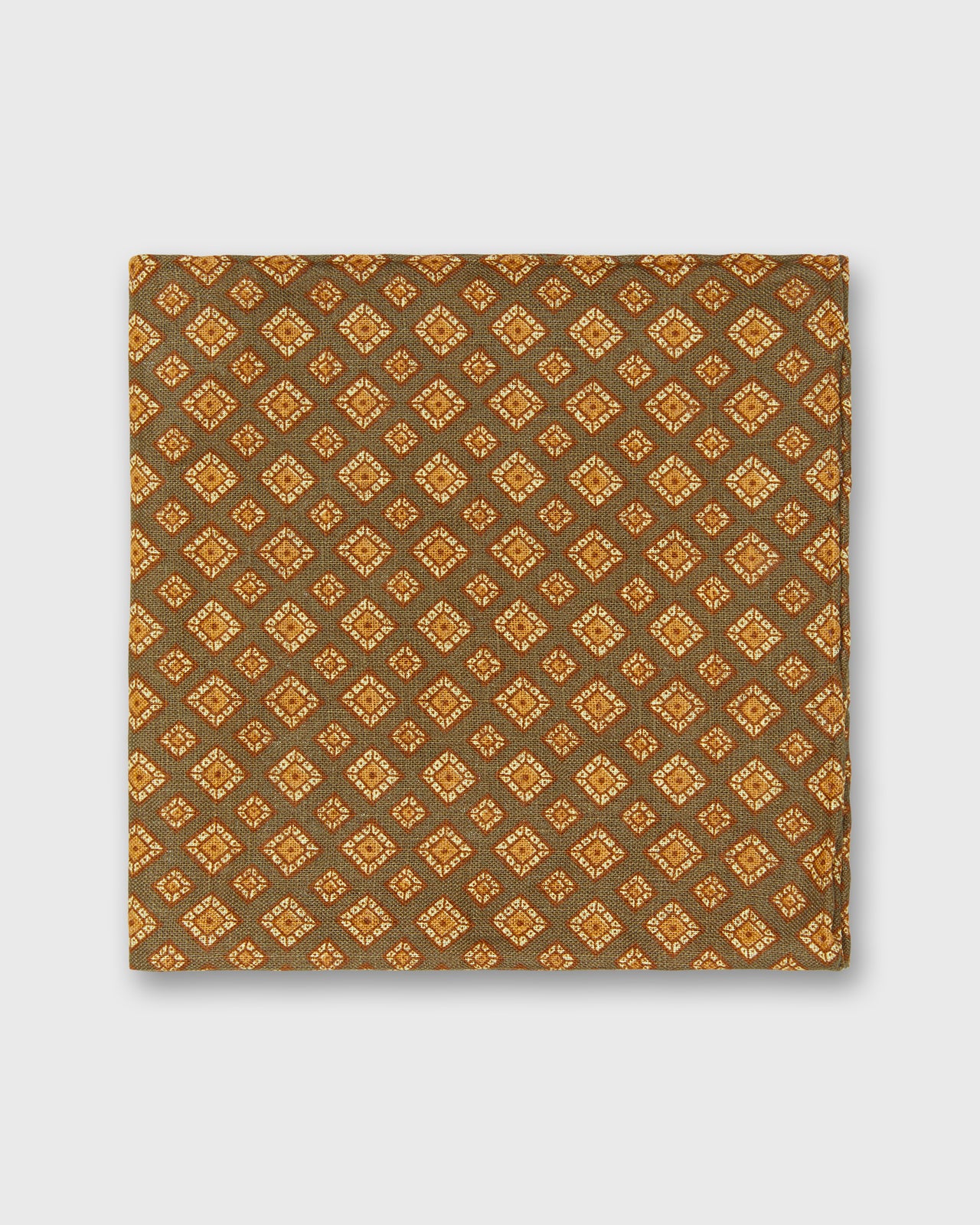 Linen Pocket Square in Brown/Orange Medallion