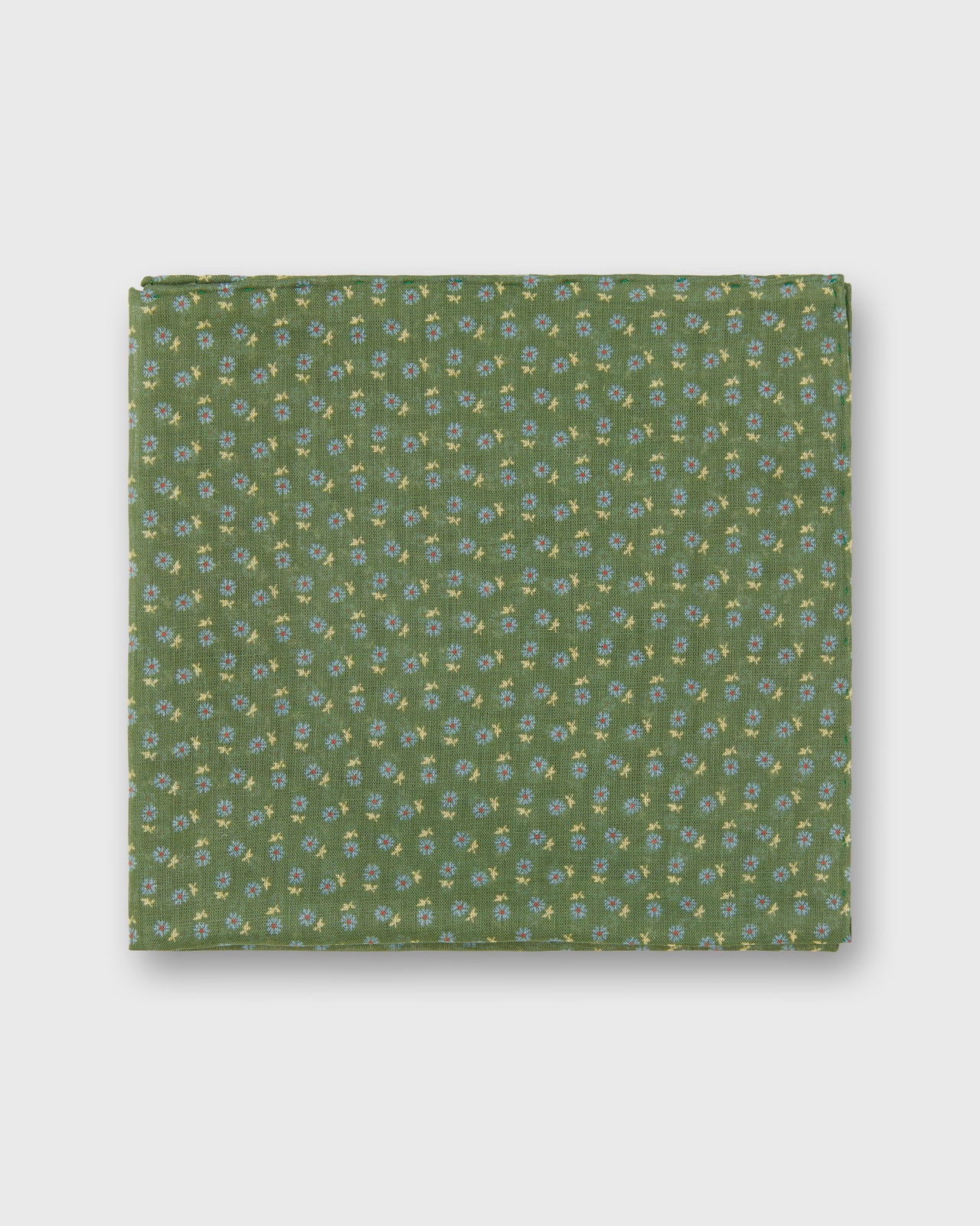 Cotton Pocket Square in Green/Aegean Floral