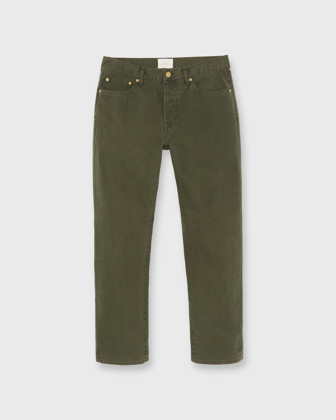 Slim Straight 5-Pocket Pant in Olive Garment-Dyed Canvas