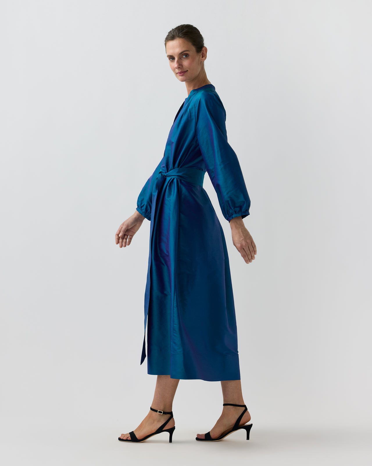 Sienna Midi Dress in Marine Silk Shantung