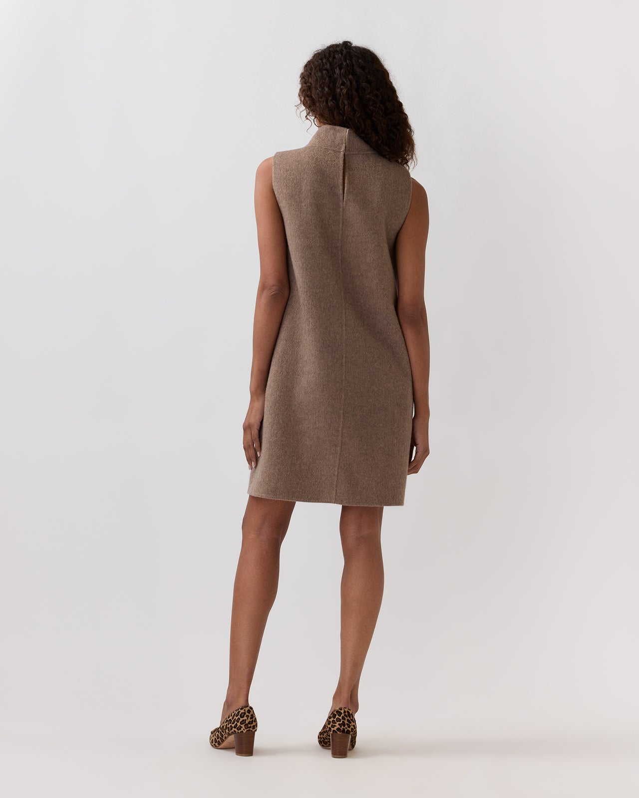 Sleeveless Ana Dress in Mink/Light Pink Double-Faced Melton
