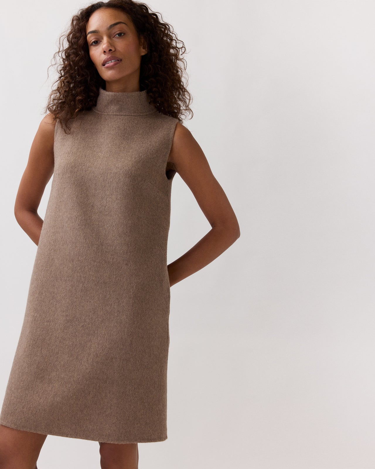 Sleeveless Ana Dress in Mink/Light Pink Double-Faced Melton